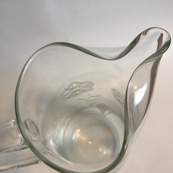 Vintage etched glass crystal pinched pitcher - Picture 7 of 14